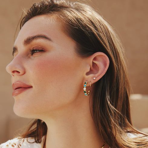 Gold Triple Marquise Stud Earrings